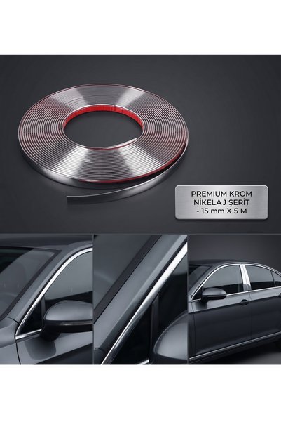 Universal 15mm 5m Krom Nikelaj Şerit Çıta | Kendinden Yapışkanlı Araç İçi ve Dışı Aksesuar