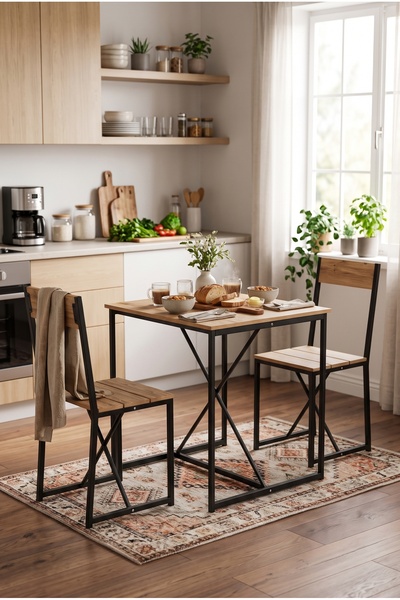 PEKA Mutfak Masa Sandalye Takımı Metal Ayaklı Yemek Masası Set 70cm Masa 2 Sa...
