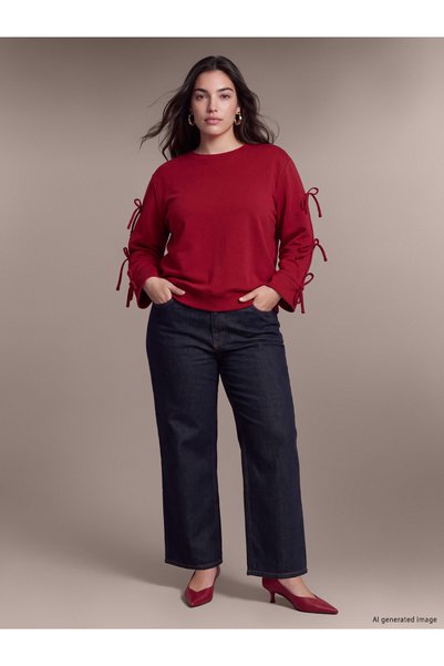 LC Waikiki LCW Petite Navy Denim Straight-Leg High-Leg Wide-Leg Women's Jeans...