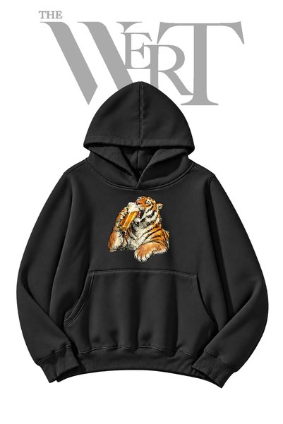 THEWERT Tiger Beer Pre-Printed Black Hooded Sweatshirt (2-Ply)