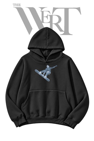 THEWERT Μαύρο φούτερ με κουκούλα και τυπωμένο σχέδιο «Snowboarder Skeleton» (...