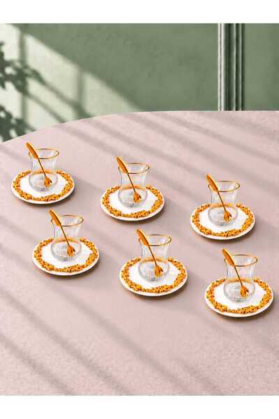 Buldem 18-piece gilded, hand-embellished tea set with spoons, plates, and cups