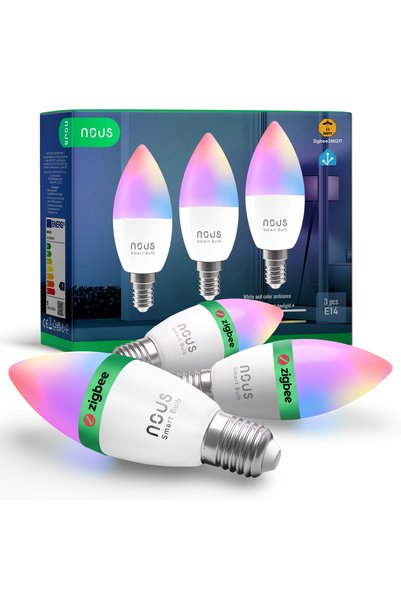 Nous Σετ 3 έξυπνων λαμπτήρων LED P4Z, Zigbee 3.0, E14, RGB, 4,9 W, 450 lm