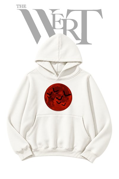 THEWERT Blood Moon Bats Pre-Printed White Hoodie (2-Ply)