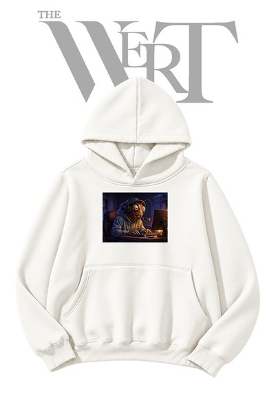 THEWERT Böcek Gamer Pre-Printed White Hooded Sweatshirt (2-Ply)