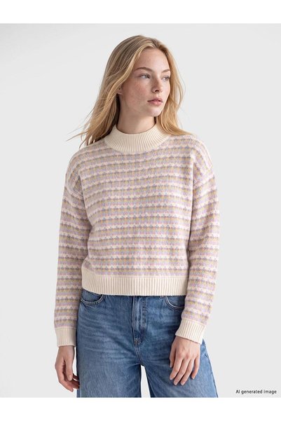 LC Waikiki Women's Knit Sweater with Half-Boat Neck Pattern (W6)