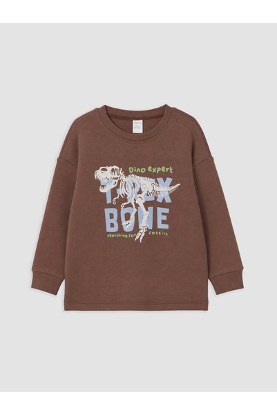 LC Waikiki LCW Baby Brown Interlock Printed Loose & Baggy Long-Sleeve Boys' T...