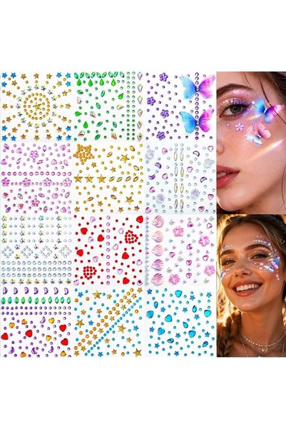 TERRIFI Creamy Face Stickers, Self Adhesive Acrylic Rhinestone Glitter Stickers