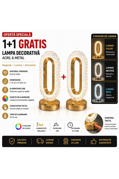 CUMPERIUSOR Set of 2 Diamond Crystal LED lamps with 3 color temperatures, gilded