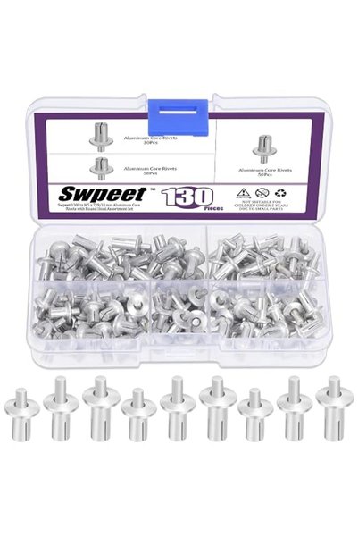 Swpeet 130Pcs 3 Sizes M5 7mm / 9mm / 11mm Aluminum Core Rivets with Round Hea...