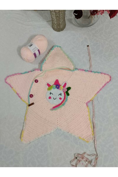 Di&Em Design Collection El Örgüsü Unicorn Figürlü Kapüşonlu Bebek Yıldız Tulu...