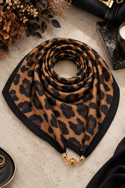 Sylvera Shop Brown Leopard Print Scarf & Shawl with Magnets