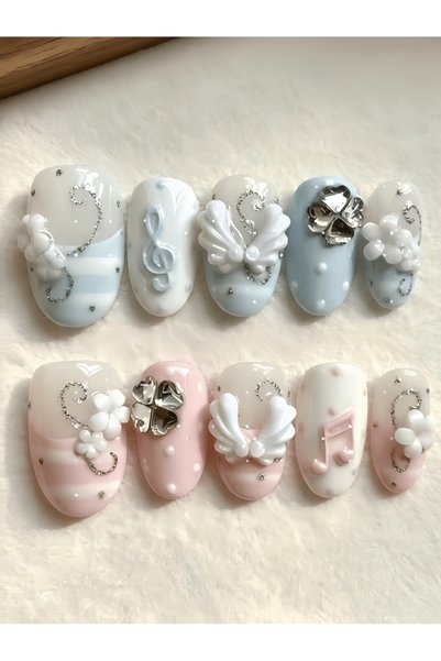 Choice Short Oval Sj0461-Xs 10 Pieces of Handmade Full-Cover Nail Tips, Mediu...
