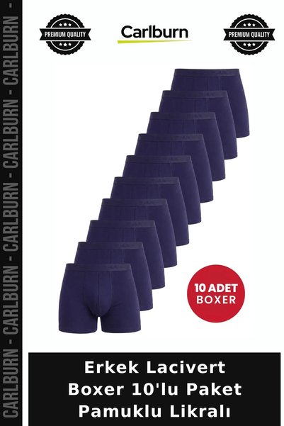 Carlburn Men's Navy Blue Boxer Shorts, 10-Pack, Cotton-Stretch Fabric Blend, ...