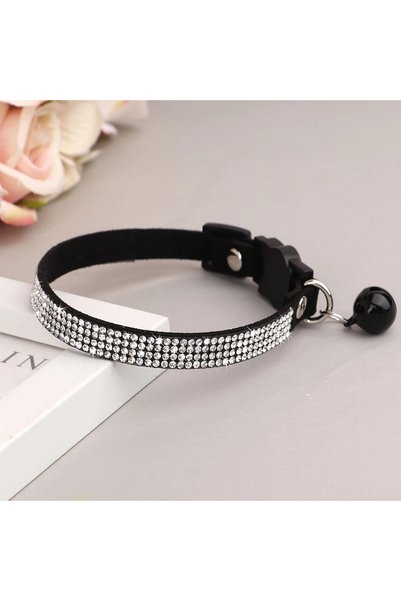 Choice XS black Soft Pink Suede Leather Cat Collar - Cute Bling Rhinestone De...