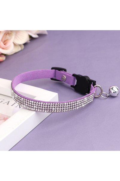 Choice S PURPLE Soft Pink Suede Leather Cat Collar - Cute Bling Rhinestone De...