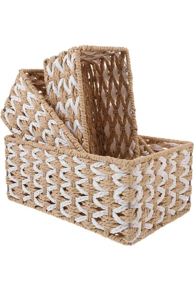 AZONEE Woven Basket for Organizing, 3Pcs Recycled Paper Rope Storage Baskets ...