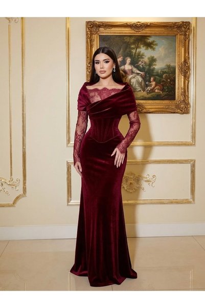 BAIT NAWAEM High-End Velvet Long Evening Dress with Corset Design and Charmin...