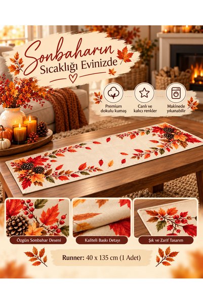 ELVORAN JOY Sonbahar Temalı Kozalak Desenli Runner