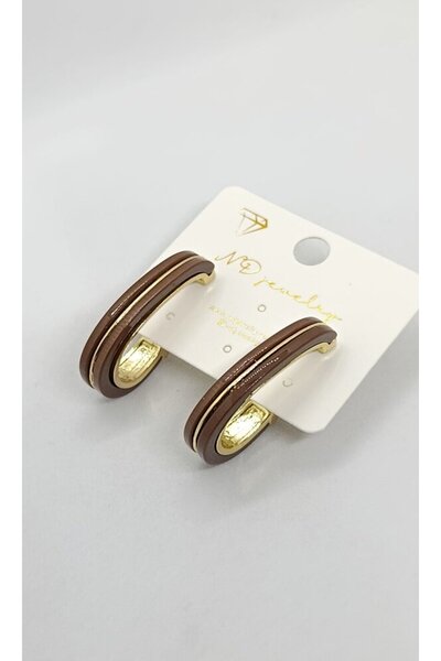 ndjewelry حلق دائري سميك مزين بخطوط ذهبية وبنية.
