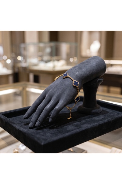 Luxury 925 Ayar Gümüş - Özel Üretim El İşçiliği Lacivert Yonca Kadın Bileklik