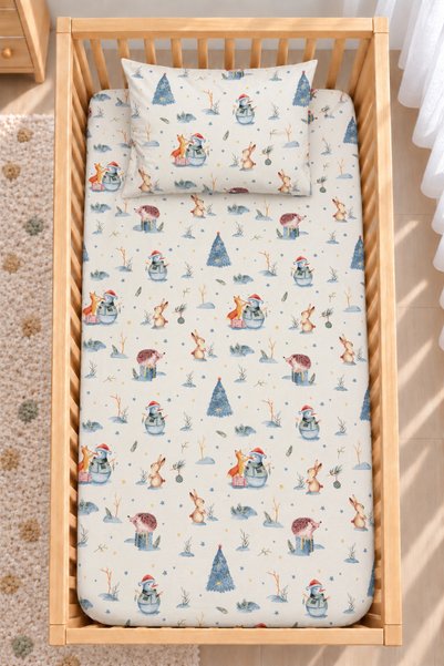 Bebelz 100% Cotton "Mom's Side" - Winter-Themed Patterned Baby Fitted Sheet S...