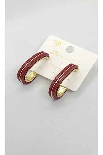 ndjewelry حلق دائري سميك مزين بخطوط ذهبية ولون بوردو.
