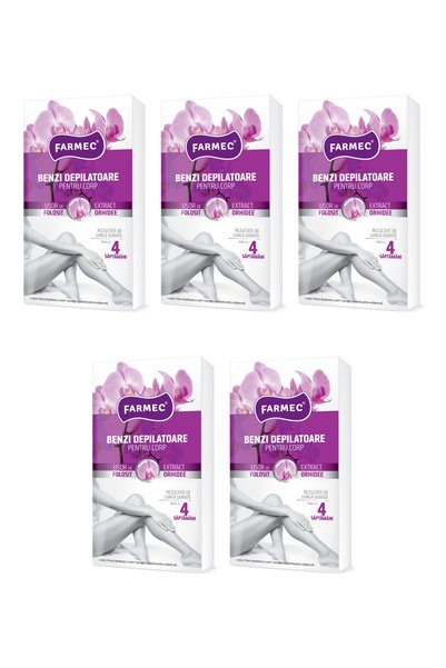Farmec 5x PACHET Benzi pentru îndepărtarea părului corporal cu extract de orh...