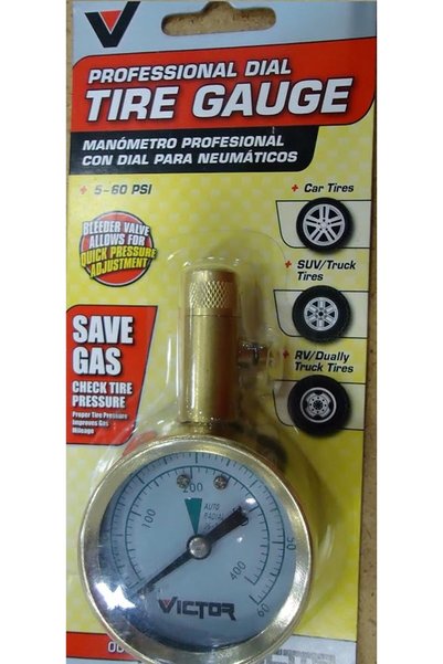 BELLAMORE HOPKINS TIRE PRESSURE GAUGE WITH DIAL AND REGULATOR, GOLD AND BLACK