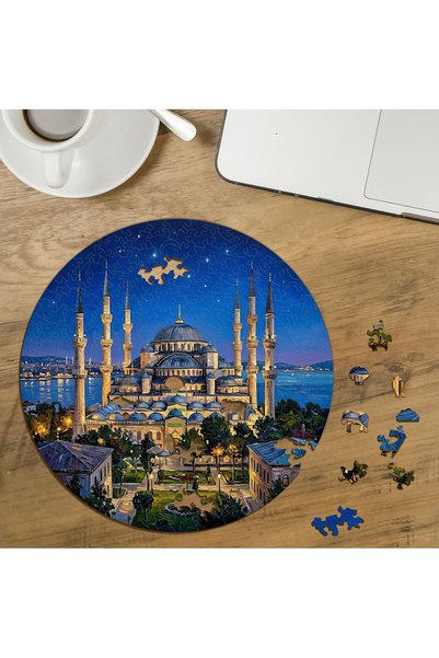 puntodizayn لغز خشبي دائري مكون من 272 قطعة، بتصميم مسجد السلطان أحمد، قطع خا...