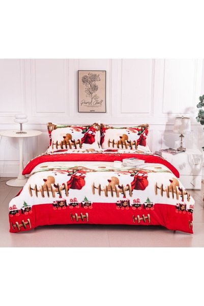 OEM Set de lenjerie de pat Cocolino, 4 piese, imprimeu Moș Crăciun, multicolo...