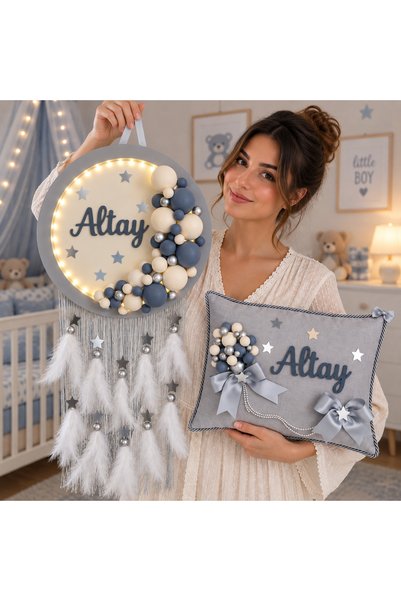 BL Baby Lüks İsme Özel Yuvarlak Bubble LEDLİ bebek kapı süsü ve takı yastığı ...