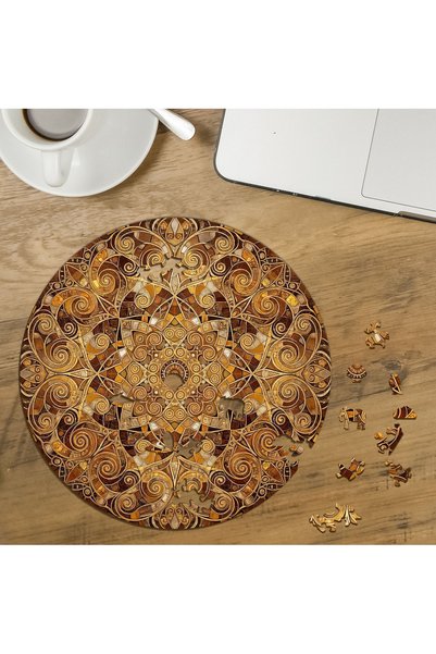 puntodizayn لغز خشبي دائري مكون من 272 قطعة، بتصميم ماندالا مزخرف، ومقطوع خصي...