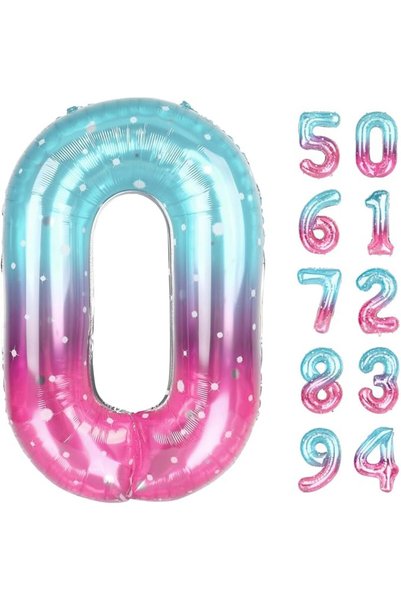 THE WHITE SHOP 40 Inch Stars Rainbow Gradient Number Balloon with Crown, Gian...