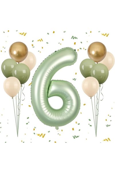 EXCEFORE 40 Inch Olive Green Giant Number 0 Balloon Set with 10 Retro Green L...