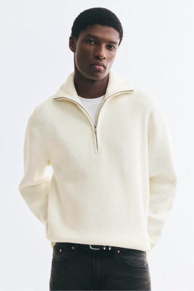 H&M Lastik Örgülü ve Yarım Fermuarlı Kazak Relaxed Fit
