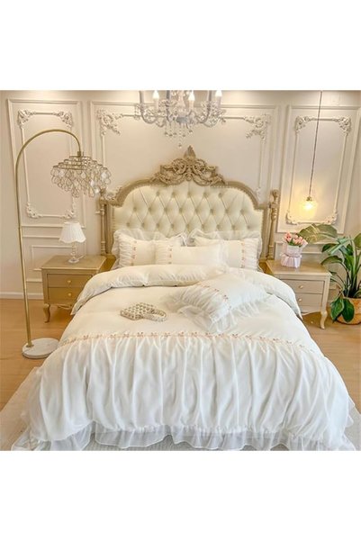 MOOWOO Pink Bedding-Romantic Ruffle Lace Bedding Set 3 Piece Comforter Queen ...
