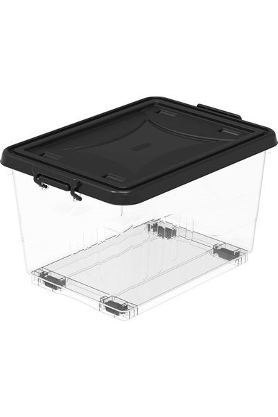 Cosmoplast 55L Clear Plastic Storage Box With Wheels & Lockable Lid, Transpar...