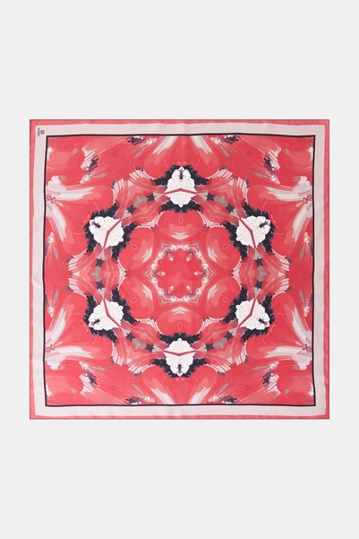 Kayra Ebru-Effect Silk Twill Scarf, Coral