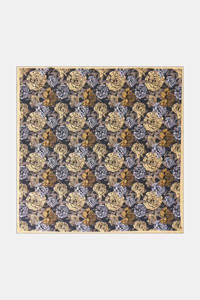 Kayra Seidenschal mit Blumenmuster, Anthrazit
