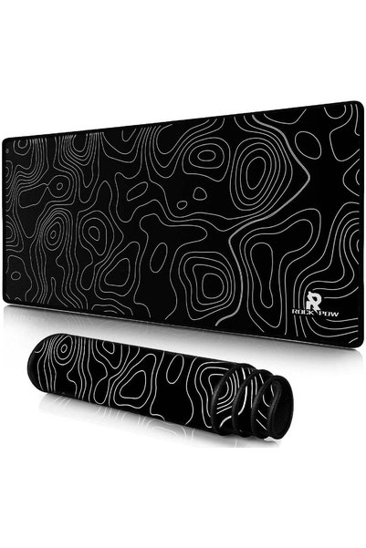 ROCK POW Topographic Contour Large Gaming Mouse Pad with Stitched Edges Exten...