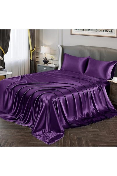 GENERAL Fontei Soft Silky Satin Full Size Bed Sheet Set, Beige Amber, 1 X Fit...