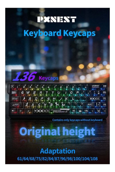 Pxnest 136 Keys Black Semi-Transparent Mechanical Keyboard Keycaps, PBT + ABS...