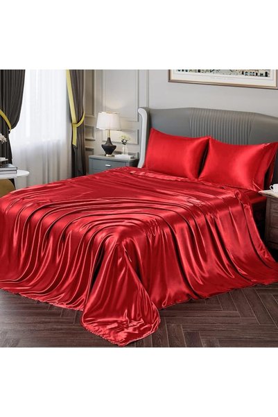 GENERAL Fontei Soft Silky Satin Full Size Bed Sheet Set, Beige Amber, 1 X Fit...