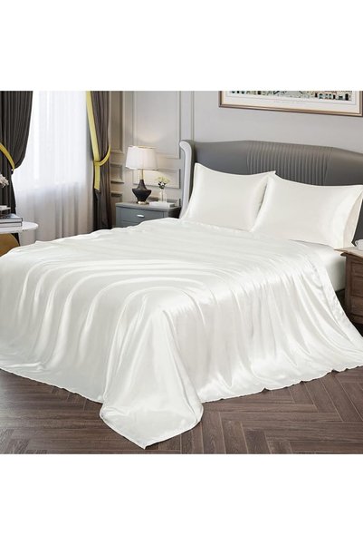 GENERAL Fontei Soft Silky Satin Full Size Bed Sheet Set, Beige Amber, 1 X Fit...