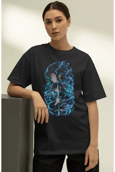 SEVBANO Tricou premium unisex oversize cu imprimeu pe față cu personajul Muic...