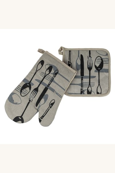 Comerivo Set manusa si servet de bucatarie taupe din bumbac, 2 bucati, pentru...