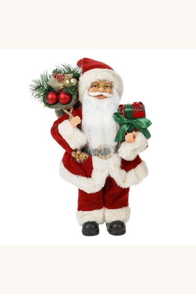 Comerivo Figurina Mos Craciun 30cm cu Sac Rosu Caro si Clopotel, Decor de Iarna