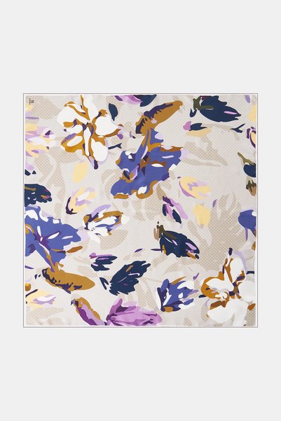 Kayra Abstract Floral Print Silk Twill Scarf, Moss Green