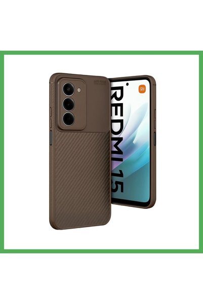 Nur store Çanta Redmi 15 4G-Compatible Auto Focus Carbon Fiber Case - Brown B...